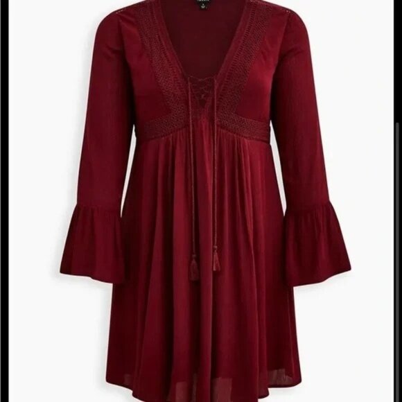 torrid Burgundy Gauze Laceup Skater Dress Womens Plus Size 5X NWT - Picture 4 of 6